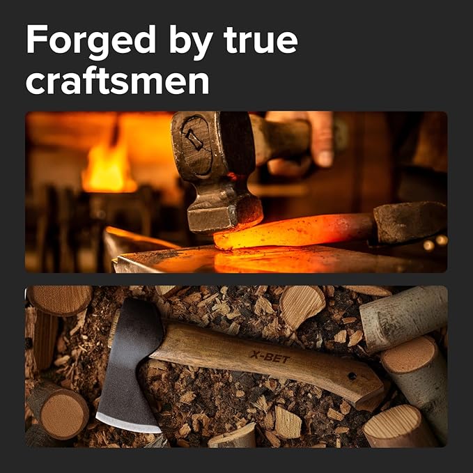 X-bet MAGNET 12" Hand-Forged Hatchet with Sheath and Sharpener - Camping Axe, Bushcraft and Survival Hatchet Spring Steel Blade - Small Axe Perfect for Wood Carving, Cutting, Splitting and Gardening