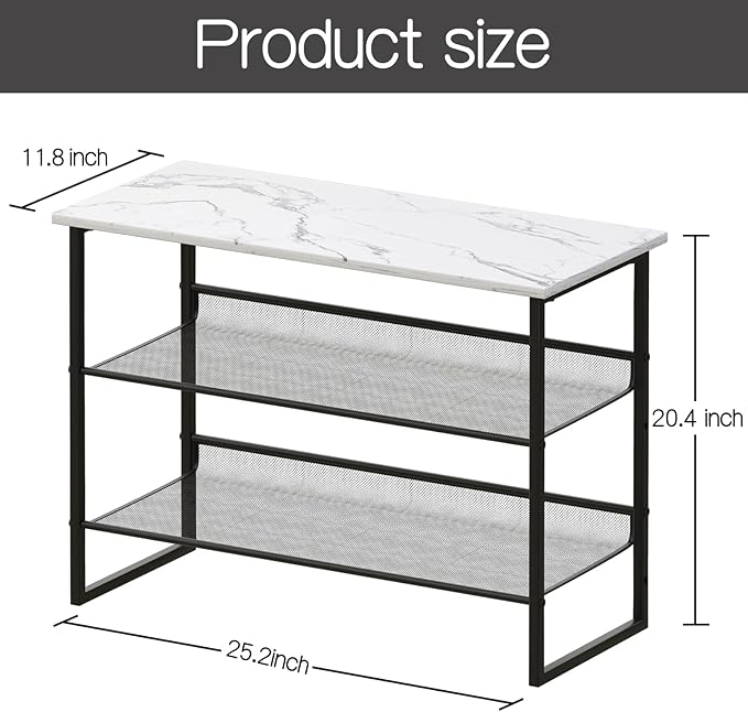 Garden 4 you 3 Tiers White Marble Shoe Rack,Freestanding Organizer Multi-Purpose Adjustable Flat and Slant Storage Rack Shoe Shelf, High Heels Potted Plant for Entryway Hallway Living Room Closet