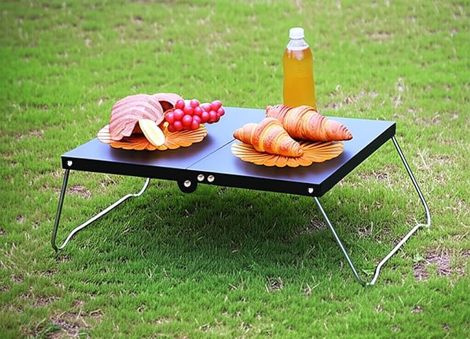 Ultralight Mini Outdoor Table Foldable Aluminum Alloy Camping Table with Carry Bag for Outdoor Cooking, Picnic, Camp, Barbecue (Black)