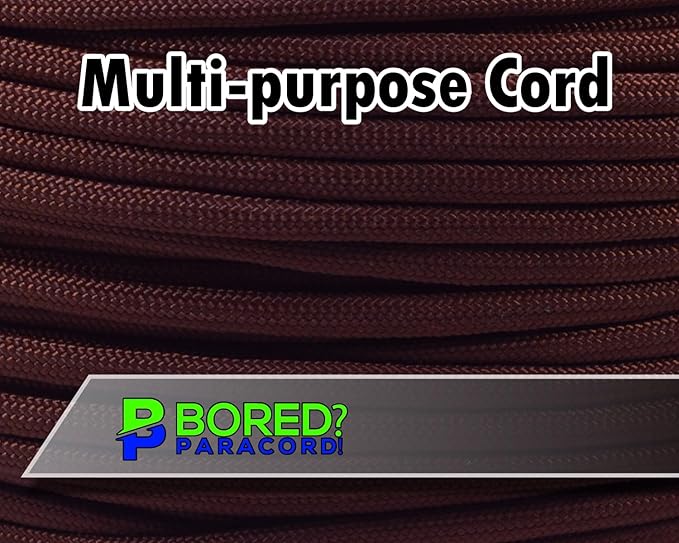 BORED? PARACORD! 550 lb Paracord - Ideal for Crafting, Camping, DIY Projects, Active & Military Outdoors - Strong Survival Rope - Tactical Parachute Cord Type III - Chocolate Brown 250 Feet