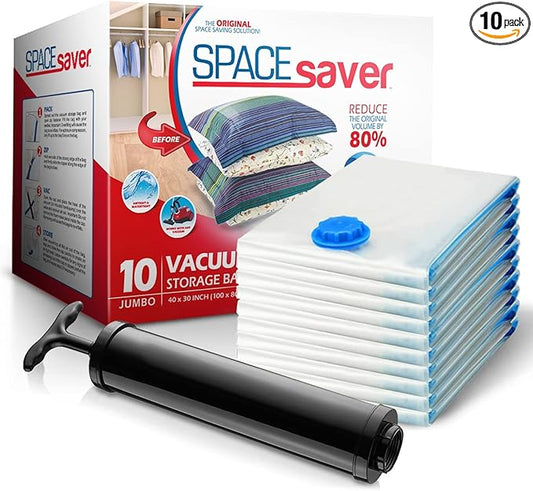 10 Pack Jumbo Vacuum Storage Bags for Comforters, Blankets & Clothes – Jumbo Vacuum Sealed Compression Bags with Hand Pump – Space Saver Storage Bags for Bedding, Moving, Travel & Organization