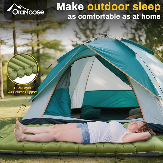 Camping Sleeping Pad, Extra Thick 6 Inch Inflatable Camping Mat with Pillow, Built-in Foot Pump Sleeping Pad for Camping Ultralight Self Inflating Campings Pad for Tent Backpacking Hiking Camp Gear