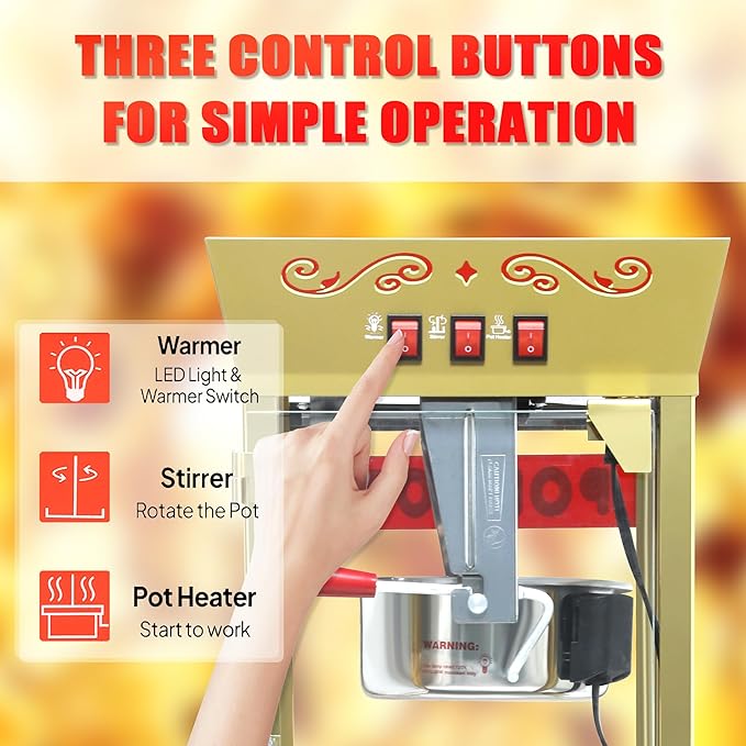 Popcorn Maker Machine - Professional Cart With 12 Oz Kettle Makes Up to 80 Cups, Stainless Steel Vintage Commercial Popcorn Machine Movie Theater Style (Red)