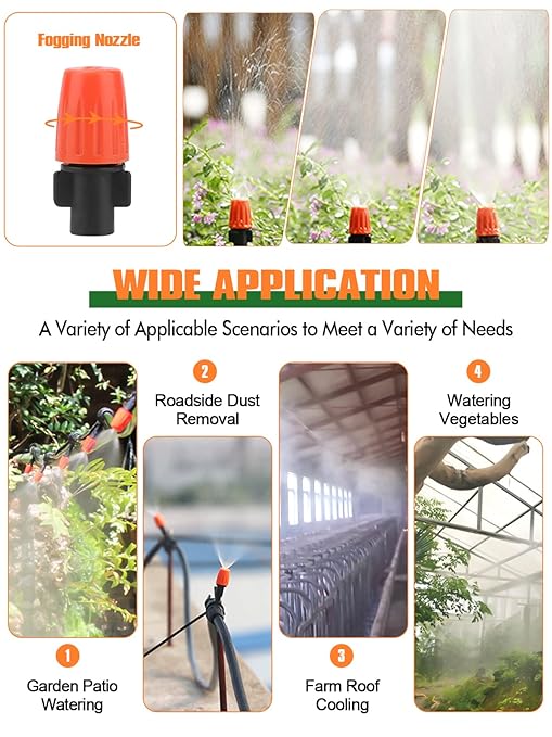 182FT Automatic Drip Irrigation Kit, Kalolary Garden Watering System with 1/4" 5/16" Distribution Tube Micro Patio Misting Equipment Adjustable Nozzle Sprinkler Emitters Barbed Fittings for Greenhouse