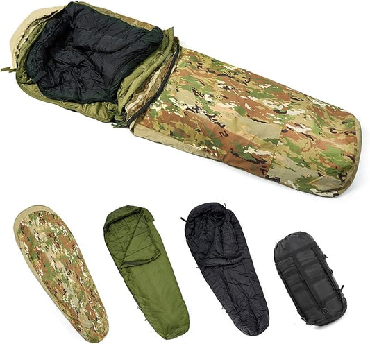 MT Army Military Modular Sleeping Bags System, Multi Layered with Bivy Cover for All Season, Woodland/Multicam