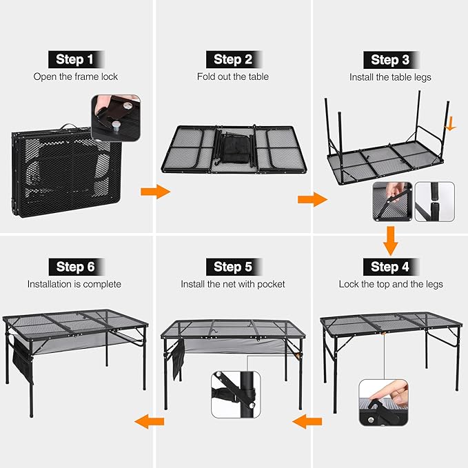 RedSwing Folding Grill Table, Lightweight Portable Grill Stand Table for Outdoor Camping Picnic BBQ, Adjustable Height, 48''x24''x16/28'', Black