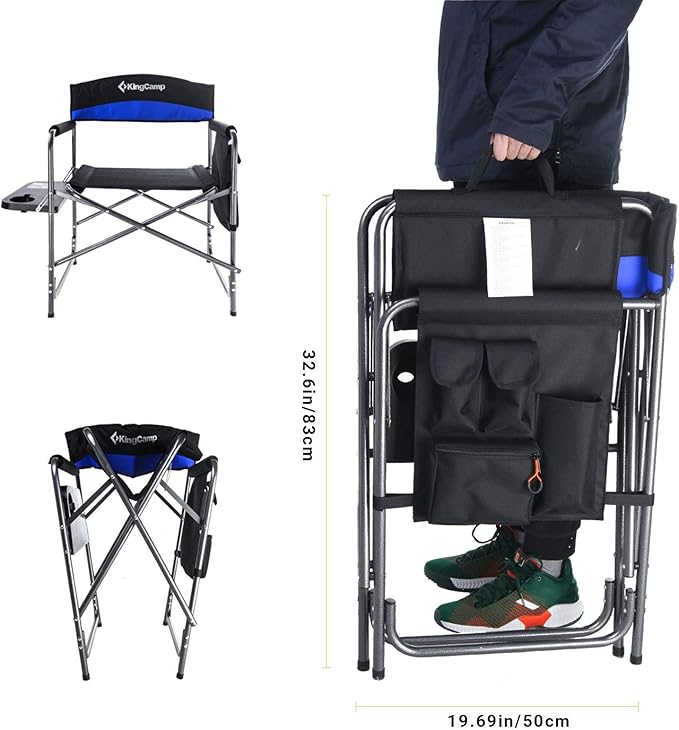 KingCamp Heavy Duty Camping Director Chair, Folding with Side Table & Storage, Blue