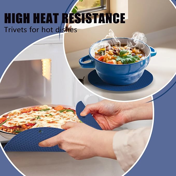 Oven Mitts with Heat-Resistant Hot Pads and Five Silicone Spatulas Designed for Kitchen Baking Cooking, Oven Glove Soft Cotton Lining, Waterproof, BPA-Free (Dark Blue, 15.7)