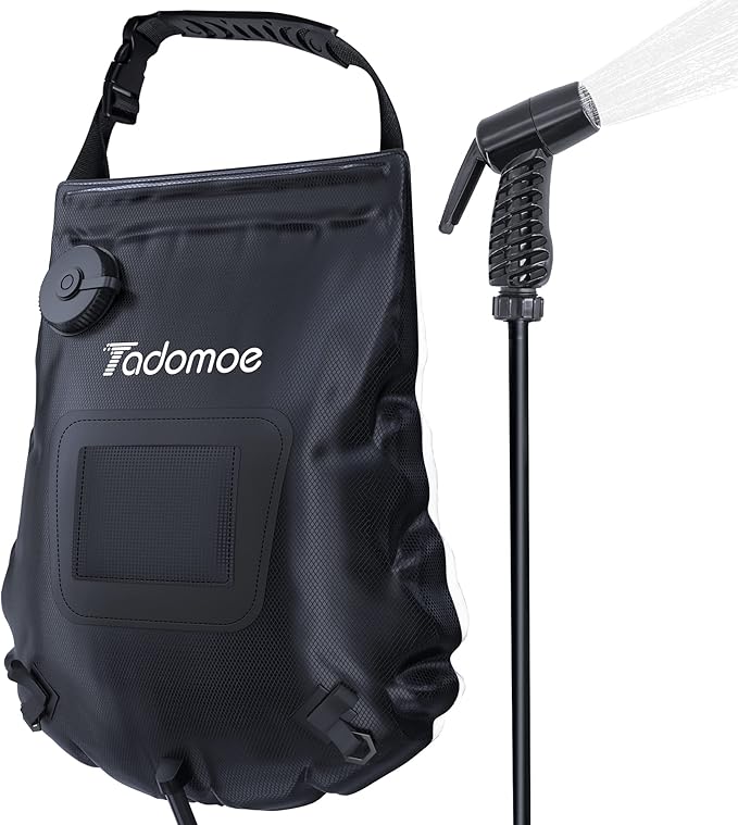 Portable Shower for Camping with 5-Gallon Solar Shower Bag,Temperature Gauge & Dual Spray Modes,Solar Heating PVC for Hot Showers,Perfect for Camping,Hiking,Beach Trips & Outdoor Adventures