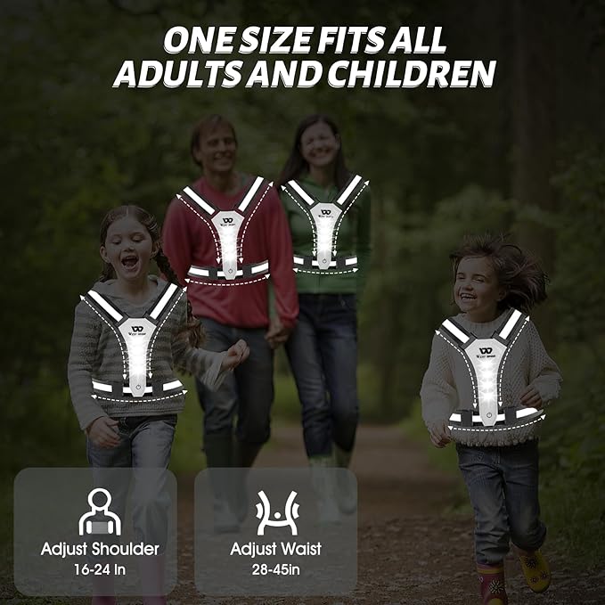 West Biking Running Vest Light - Led Running Reflective Gear for Walking at Night, High Visibility Night Rechargeable Light Up Running Vest, Adjustable Running Lights for Runners