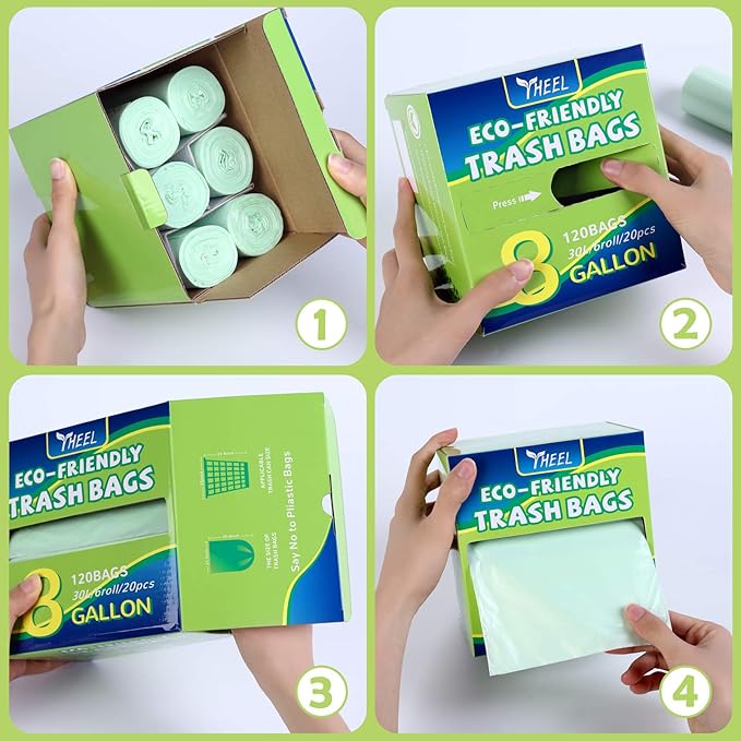 8 Gallon Trash Bags Medium Garbage Bags, Extra Strong Trash-Can-Liner for Bathroom Kitchen Office (120 Counts, 30 Liter, Green)