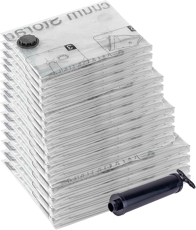 Vacuum Storage Bags 16 Combo, (4 Jumbo, 4 Large, 4 Medium, 4 Small) Space Saver Bags with Travel Hand Pump, Compression Airtight Sealer Bags for Clothes, Pillows, Comforters, Blankets
