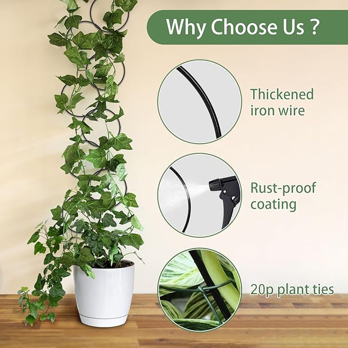 18 Pcs Chain Trellis for Climbing Plants, 7.5(ft) L Wall Plant Trellis Indoor, Pothos Plant Climber Support for Ivy Hoya Flower, Circles