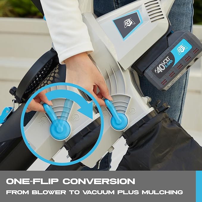 RB 40V 3-in-1 Cordless Vacuum Blower – Powerful Leaf Blower, Mulcher & Vacuum with 4.0Ah Battery & Fast Charger, Adjustable Handle, 12L Bag, 30:1 Mulching Ratio
