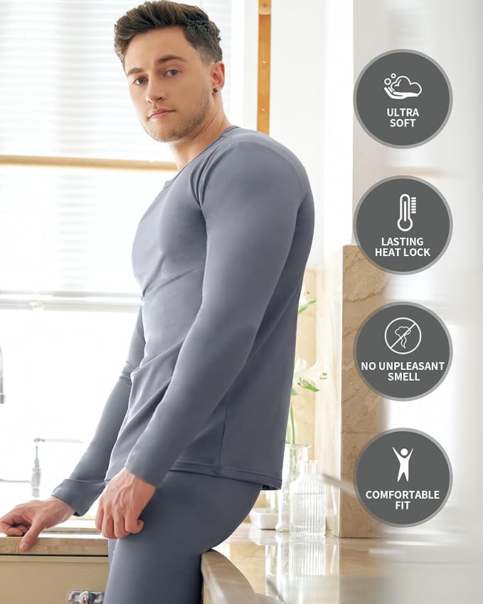 WEERTI Thermal Underwear for Men Long Johns with Fleece Lined, Base Layer Men Cold Weather Top Bottom