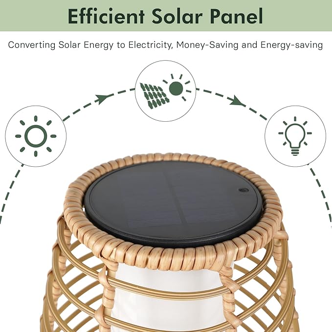 Grand patio Floor Lamp Outdoor Lamp Patio Lights Solar Powered Lantern Weather-Resistant Wicker Deck Lights, Lamp Large-Sized for Garden (Austin Natural Brown)