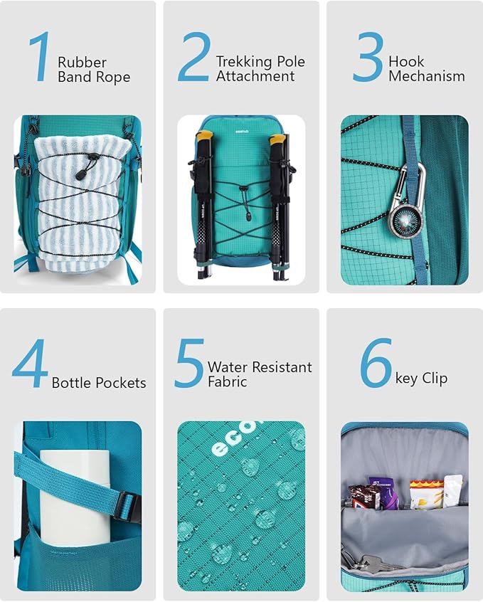 ECOHUB Small Hiking Backpack for Men Women, 20L Lightweight Travel Backpacks Water Resistant Camping Cycling Hiking Daypack