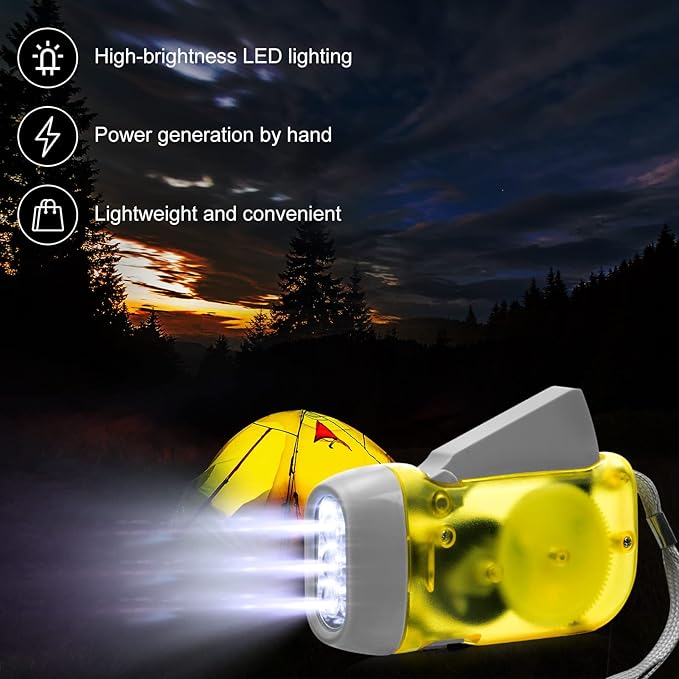 Mudder 24 Pieces Hand Crank Flashlight with LED Self Powered Charging Torch Dynamo for Camping Emergency(Yellow, Green, Blue, Red)
