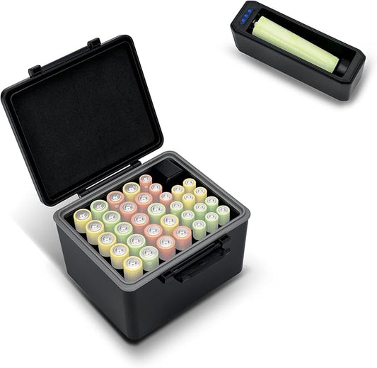 Hard Case for AA AAA Battery with Tester Checker,34 Slots Battery Storage Organizer for 20 AA and 14 AAA Battery, Water-Resistant and Shockproof, AA and AAA Battery Holder Container