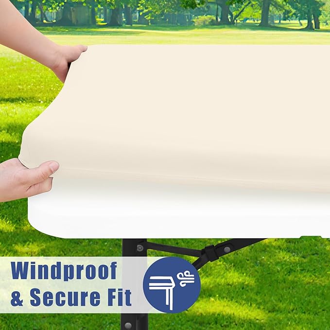 Spandex 5 Foot Rectangle Table Cloth 2 Pack, Elastic Fitted Tablecloths for Picnic, Stretch Washable Patio Table Cover for Outdoor, Camping, Banquet and Parties (Champagne, 36"x60")