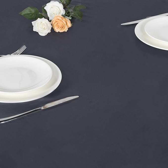 LUSHVIDA Round Waterproof Table Cover Elastic Vinyl Fitted Tablecloth Elastic Edged Plastic Table Cloth (Grey, Best for Up to 45"-56" Round)