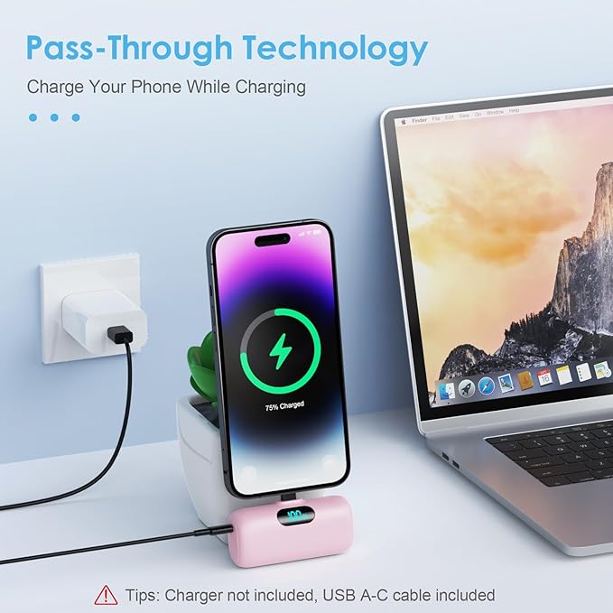 Small Portable Charger for iPhone,Upgraded 5000mAh PD Fast Charging Power Bank,Mini Battery Pack Backup Charger Compatible with iPhone 14/14 Pro Max/13/13 Pro/12 Pro/11/XS/XR/X/8/7/6 etc-Pink