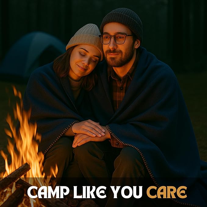 Wool Camping Blanket – 70% Wool Heavy-Duty Military Style Throw, Warm & Washable, Fire Retardant Cover for Emergency, Survival & Outdoor Use – Perfect for Camping, Car, Home & Hiking, Navy 62x84
