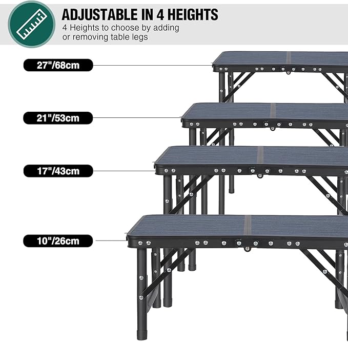 RedSwing Small Folding Table Adjustable Height, Lightweight and Portable Aluminum Frame Camping Table for Outdoor Indoor Picnic, 2 Feet, Grey