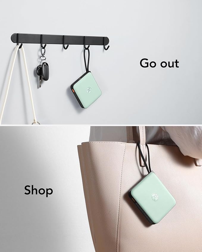 VRURC Portable Power Bank Built-in Cables, 20000mAh 22.5W Fast Charging USB C Battery Pack, Phone Charger Battery, for iPhone 16 15 14 13 12 11 Samsung Galaxy S23 S22, Green(1 Pack)