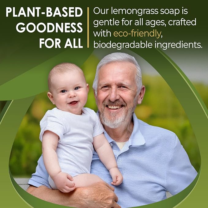Lemongrass Bar Soap for Men and Women, Made with Organic Ingredients, Handmade in the USA, Moisturizing and Therapeutic for Face/Body, Soap Bar for Sensitive Skin