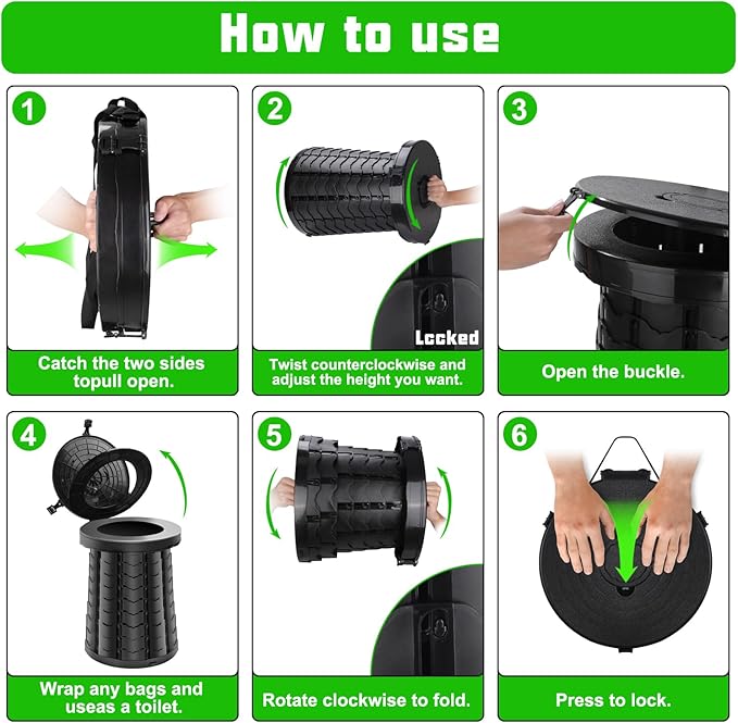 Camping Toilet, Retractable Portable Toilet for Adults Kids, Adjustable Height Portable Potty with Lid, Foldable Travel Potty for Camping, Hiking, Fishing, Car Travel, RV, Road Trip, Beach (19.7”H)