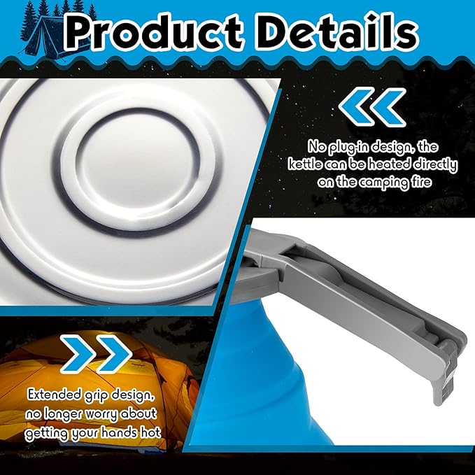 Geiserailie 1.5l Portable Collapsible Kettle Camping Pot Collapsible Tea Kettle for Hiking Travel and Outdoors