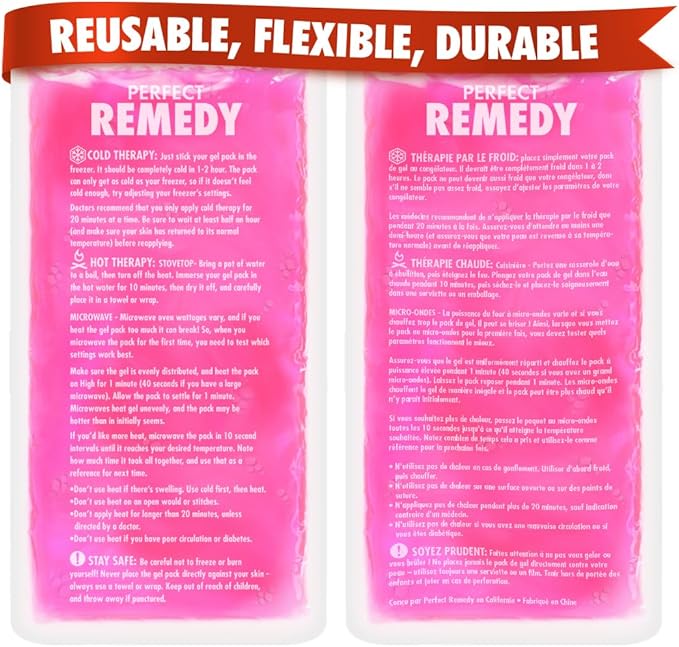 Perfect Remedy 2-Pack Gel Ice Packs for Injuries, Soft and Flexible Hot & Cold Compress, Soothing Ice Pack Aid for Sprains Strains & Soreness conditions, Alternative to Hot Water Bottles (Pink, Large)