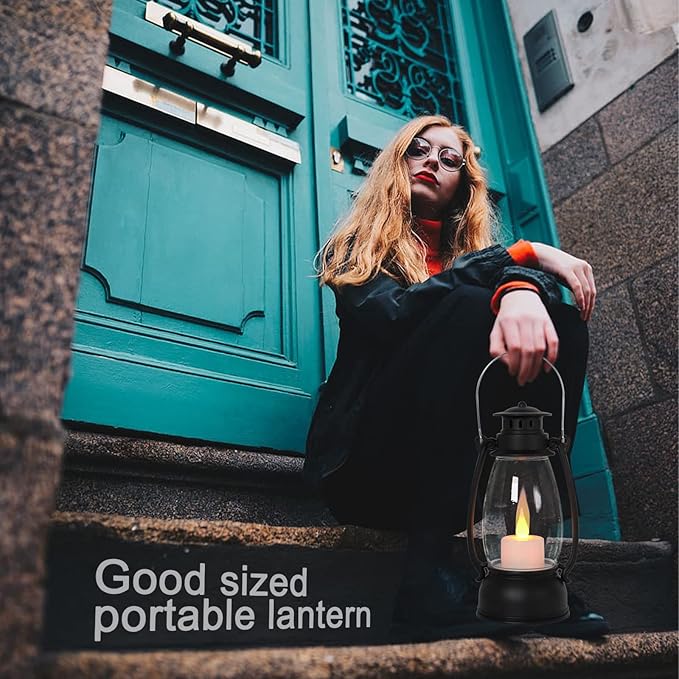 Vintage Lantern Decor, 4-Pack Candle Lantern with Remote, Small Lantern Indoor Outdoor Hanging Lanterns for Wedding Centerpiece,Halloween,Christmas,Camping Decorations, Western Party Decor