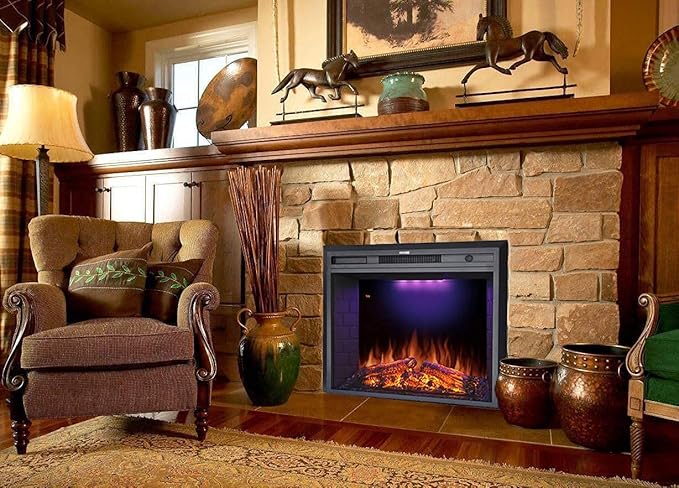 30'' Electric Fireplace Insert, Retro Recessed Fireplace Heater with Fire Cracking Sound, Remote Control & Timer, 750/1500W, Black