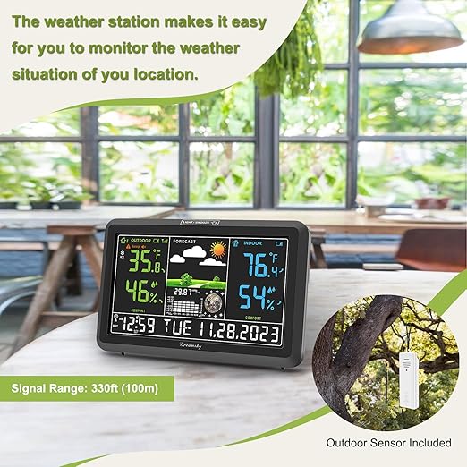 DreamSky Weather Station Indoor Outdoor Thermometer Wireless with Digital Atomic Clock for Home, Large Display with Adjustable Backlight, USB Port, Inside Outside Temperature Humidity Monitor