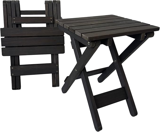 Outdoor Side Table, No Assembly Folding Wooden End Table for Outside or Indoor, Small Patio Tables for Camping, Pool, Bathroom, Backyard and Porch