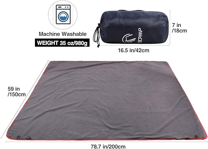 REDCAMP Large Waterproof Stadium Blanket for Outdoor Sports, Soft Warm Fleece Camping Blanket Windproof for Cold Weather, 79"x 59"Dark Blue