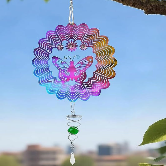 16.5in Wind Spinners Outdoor with Spiral Tail, Metal Hanging 3D Wind Spinner Stainless Steel Sparkly Bird Devices to Scare Birds Away from Yard Decoraction Patio Art Whirligig Gifts