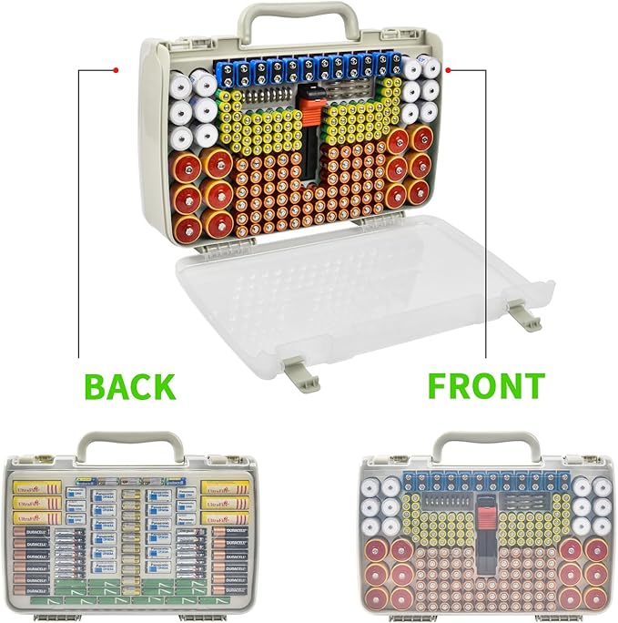 Battery Organizer Storage Holder Box Case with Tester- 269 Batteries Double-Sided Variety Pack, Holds AA AAA 4A C D Cell 9V 3V Lithium LR44 CR2 CR123 CR1632 18650 Button- White(Box Only)