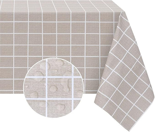 Romanstile Rectangle Plastic Tablecloth, 100% Waterproof Oil-Proof Checkered PVC Table Cloths, Heavy Duty Vinyl Table Covers for Dining, Camping, Picnic, Outdoor - 54 x 78 Inch, Sand