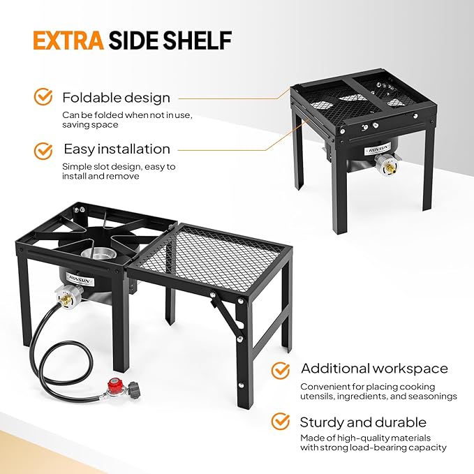 ROVSUN 100,000 BTU Propane Stove with Foldable Side Shelf, Single Burner Gas Stove for Outdoor Cooking with Regulator, Perfect for Camping, Tailgating, Turkey Frying, Seafood Boiling & Home Brewing