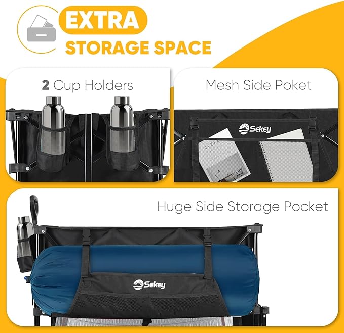 400L Large Capacity Folding Double Decker Wagon with Brakes, 50" Extra Long Extender Cart, 500lbs Heavy Duty Collapsible Wagons, All-Terrain Big Wheels for Camping, Sports, Shopping. Black