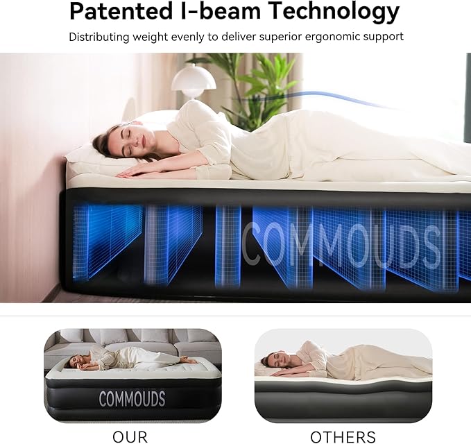 COMMOUDS Twin Air Mattress with Built-in Battery Powered Removable Pump, 18" High Inflatable Mattress, Portable Blow up Mattress, Air Bed for Camping, Home and Guest