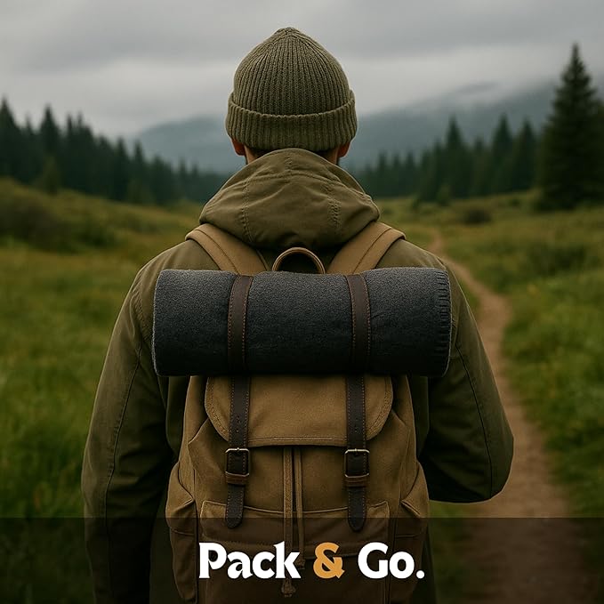 Wool Camping Blanket – 70% Wool Heavy-Duty Military Style Throw, Warm & Washable, Fire Retardant Cover for Emergency, Survival & Outdoor Use – Perfect for Camping, Car, Home & Hiking, Grey 62x84