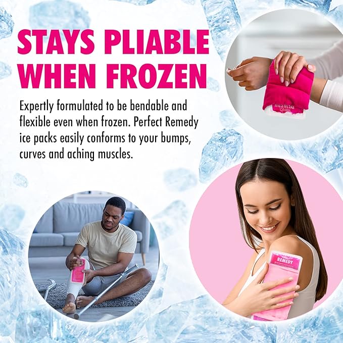 Perfect Remedy 2-Pack Gel Ice Packs for Injuries, Soft and Flexible Hot & Cold Compress, Soothing Ice Packs Aid for Sprains, Strains & Soreness conditions, Alternative to Hot Water Bottles (Pink, Reg)
