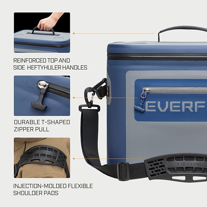 EVERFUN Soft Cooler 30 Can, Portable Insulated Small Cooling Lunch Box for Men and Women, Leakproof Ice Chest Bag for Travel, Beach, Camping, Beverage, Boating, Fishing, Tailgating, Work and Picnic