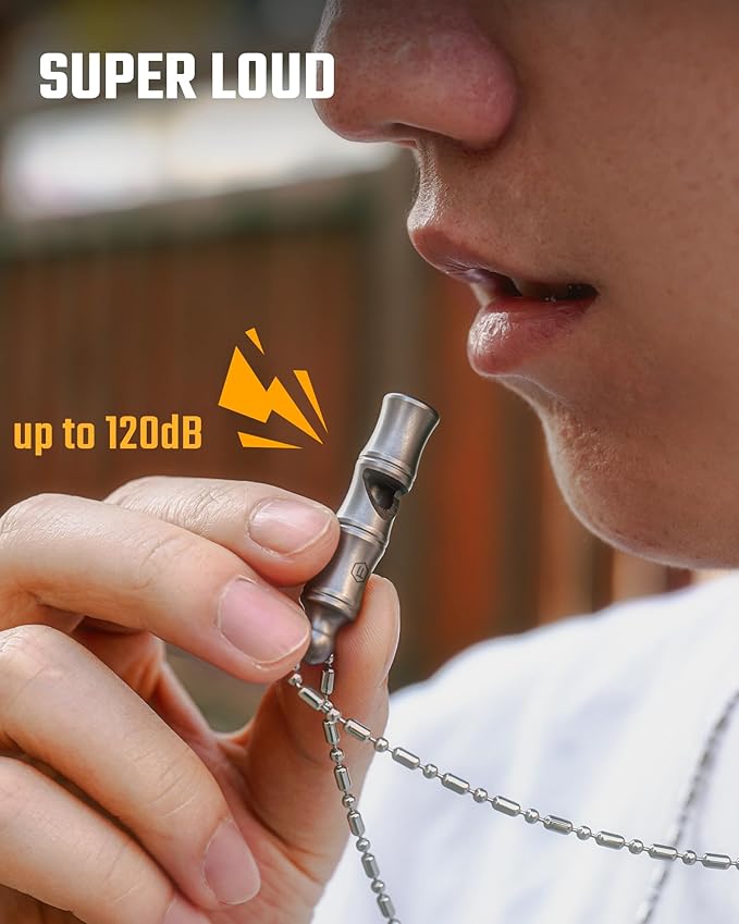 KeyUnity Titanium EDC Whistle Outdoor Emergency Whistle for Keychain, Comes with Necklace to Hang on Neck