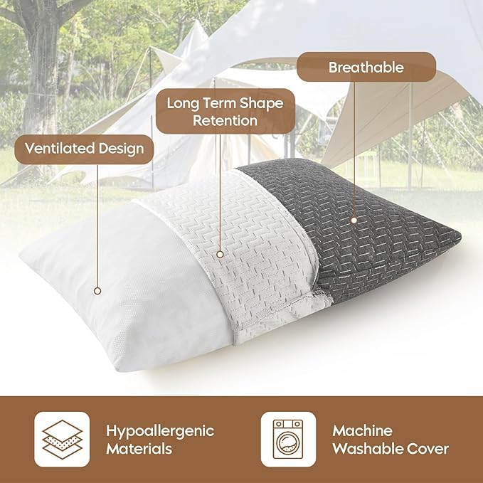Camping Pillow Travel Pillow Small Shredded Memory Foam Pillow - Compressible Medium Firm, Breathable Cover, Ideal Backpacking Hiking, Airplane and Car