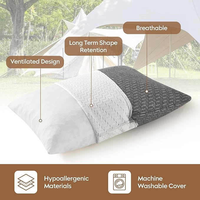 Small Shredded Memory Foam Pillow, Camping Pillow Travel Pillow - Compressible Medium Firm, Breathable Cover, Ideal Backpacking Hiking, Airplane and Car